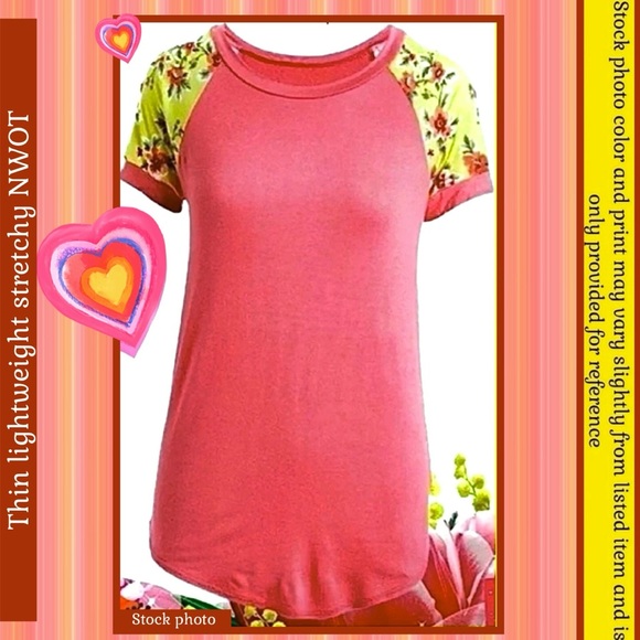 COOL MELON NWOT XL CORAL/YELLOW FLORAL TSHIRT CASUAL COTTAGECORE LIGHTWEIGHT - Picture 8 of 11